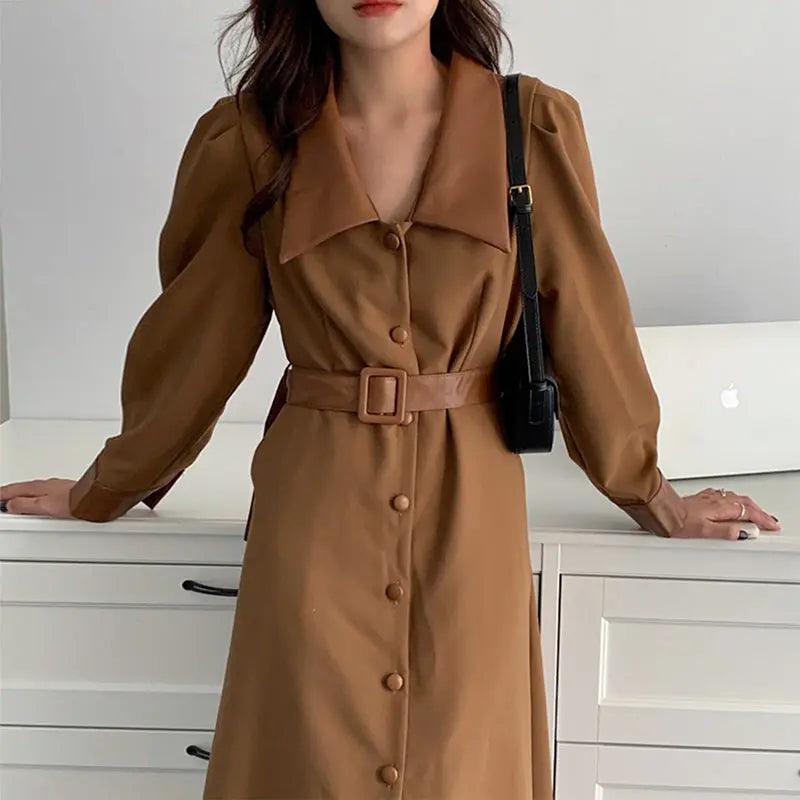 Waist Slim Bubble Sleeve Dress Woman cj