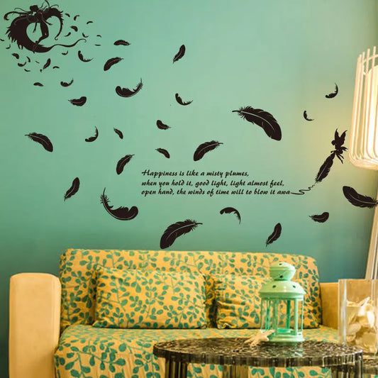 Wall Stickers Wallpaper Wholesale Feather Angel Three Generations Removable Bedroom Living Room Decoration Wall Stickers cj