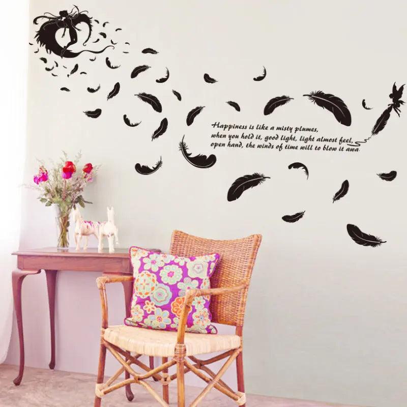 Wall Stickers Wallpaper Wholesale Feather Angel Three Generations Removable Bedroom Living Room Decoration Wall Stickers cj