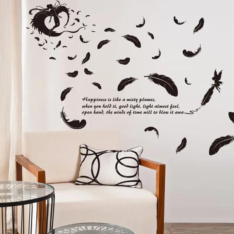 Wall Stickers Wallpaper Wholesale Feather Angel Three Generations Removable Bedroom Living Room Decoration Wall Stickers cj