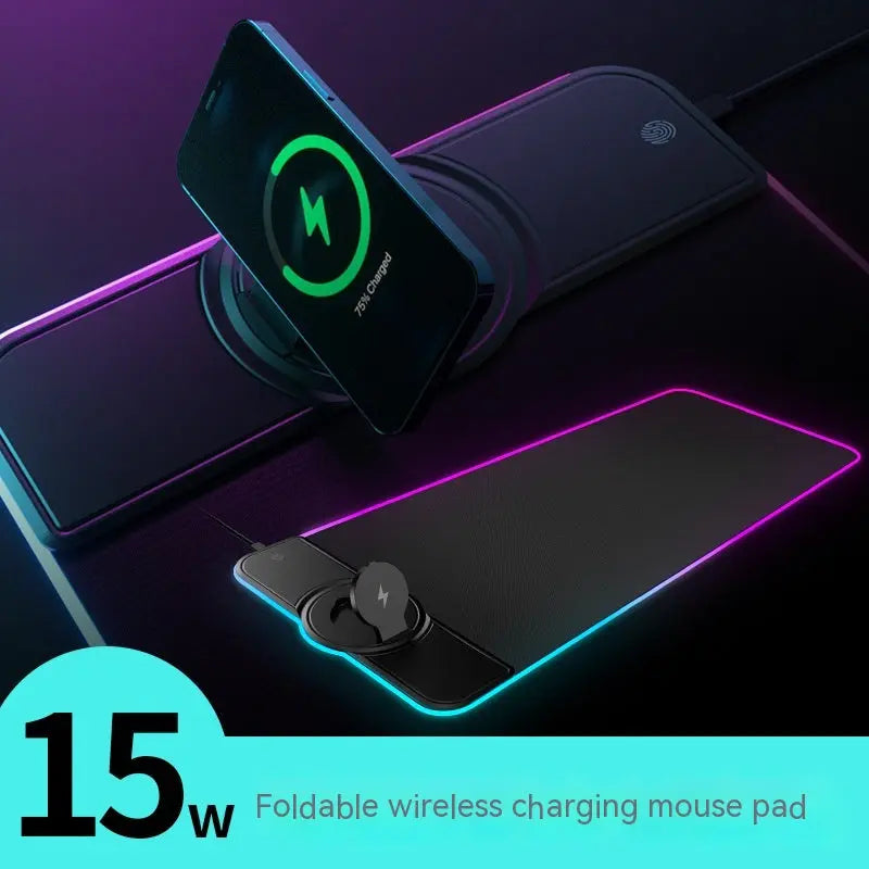 Wireless Charger RGB Mouse Pad Magnetic Suction Desktop Phone Holder cj