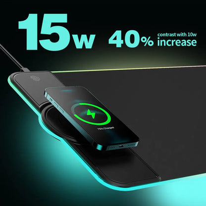 Wireless Charger RGB Mouse Pad Magnetic Suction Desktop Phone Holder cj