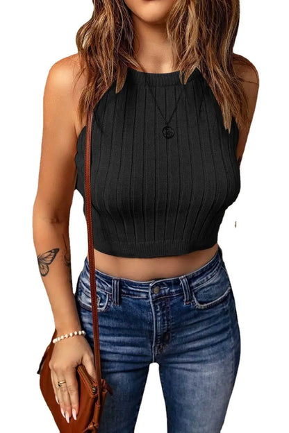 Women's Pure Color Halter Knitted Vest Slim Top cj