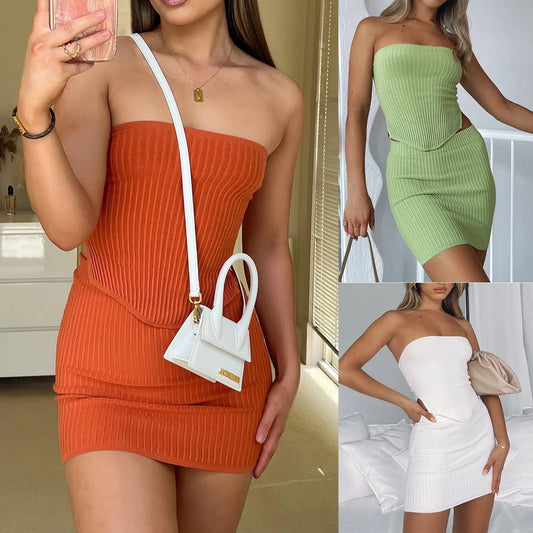 Womens Suit Sexy Summer Two Piece Outfits Crop Tops Bodycon Skirt Sets Mini Dress cj