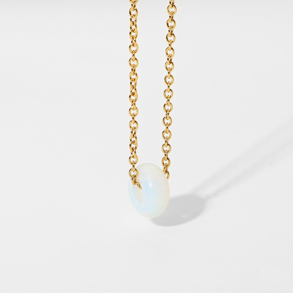 Waterproof 18K Gold Plated Stainless Steel Gift Jewelry Natural Stone Round Pendant Necklace