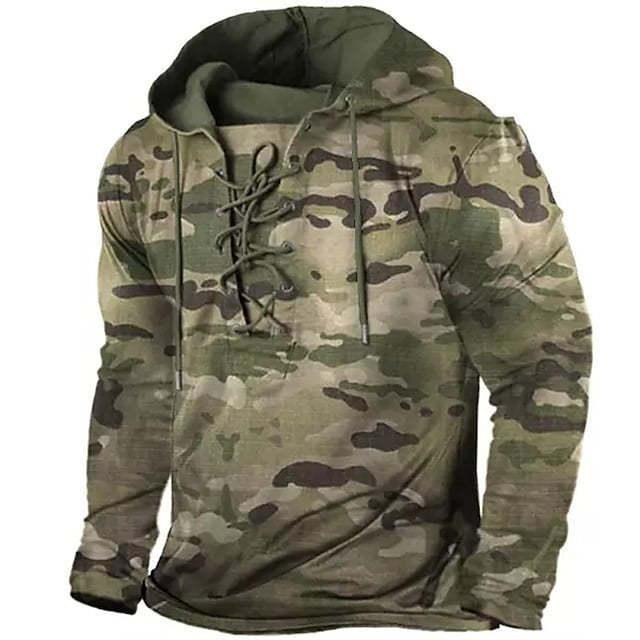 Retro Flag Print Hooded Long Sleeves cj