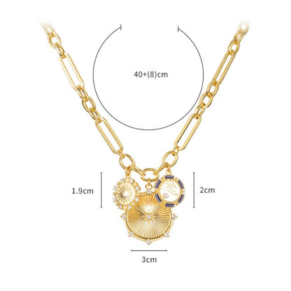 Fashion Jewelry Creative Sun Pendant Necklace Copper-plated Gold Clavicle Chain Summer Jewelry Stainless Steel Chain