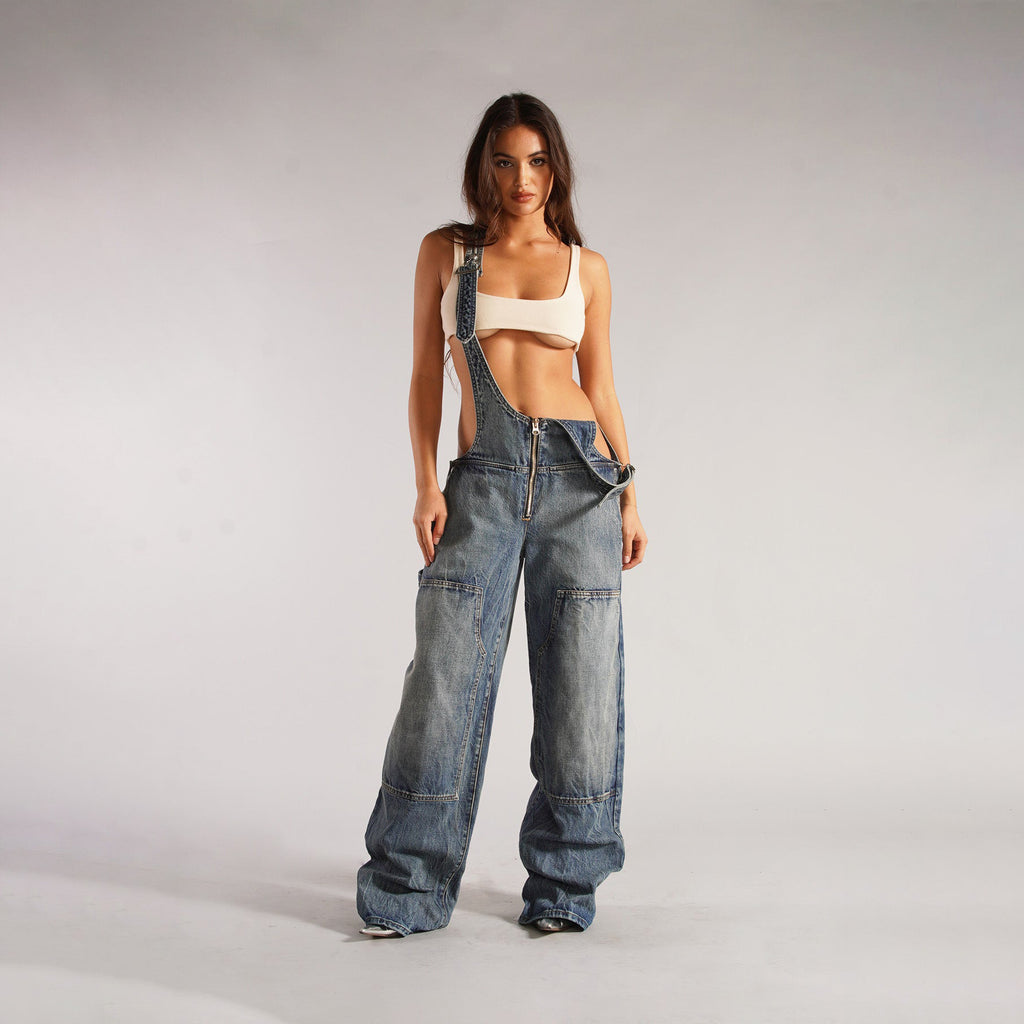 Y2K Denim Overalls – Vintage Baggy Jumpsuit with Adjustable Straps
