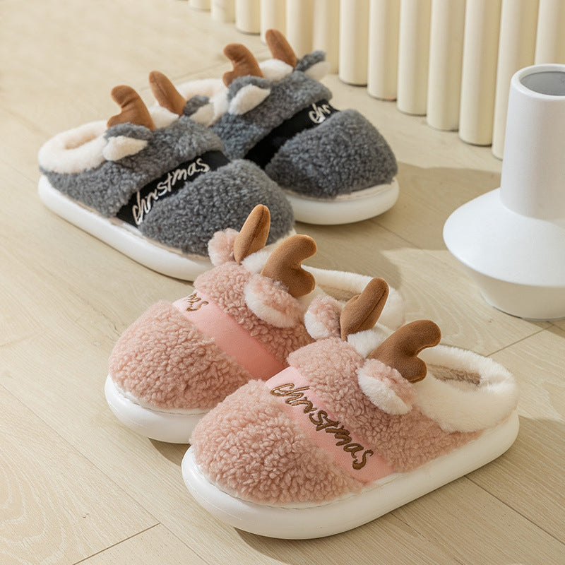 Christmas Shoes Winter Home Slippers Elk Soft Cozy Bedroom Slipper Slip On House Shoes cj