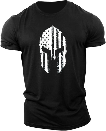 Men's American Flag Helmet Fitness Short Sleeve Cotton Gym T-shirt cj