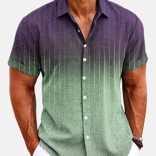 Bamboo Linen Men's Shirt Men's Printed Casual Short-sleeved Shirt Lapel
