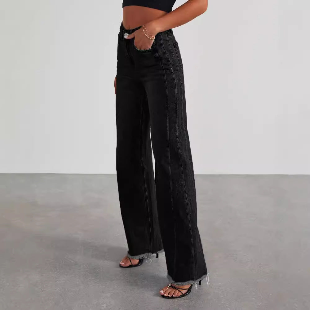 High-Waisted Wide Leg Jeans with Pockets – Stretch Slim Fit Denim Pants for Women