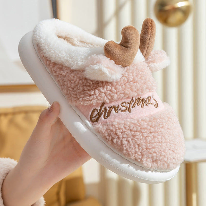 Christmas Shoes Winter Home Slippers Elk Soft Cozy Bedroom Slipper Slip On House Shoes cj