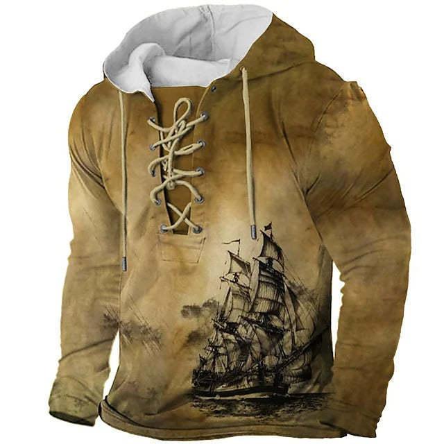 Retro Flag Print Hooded Long Sleeves cj