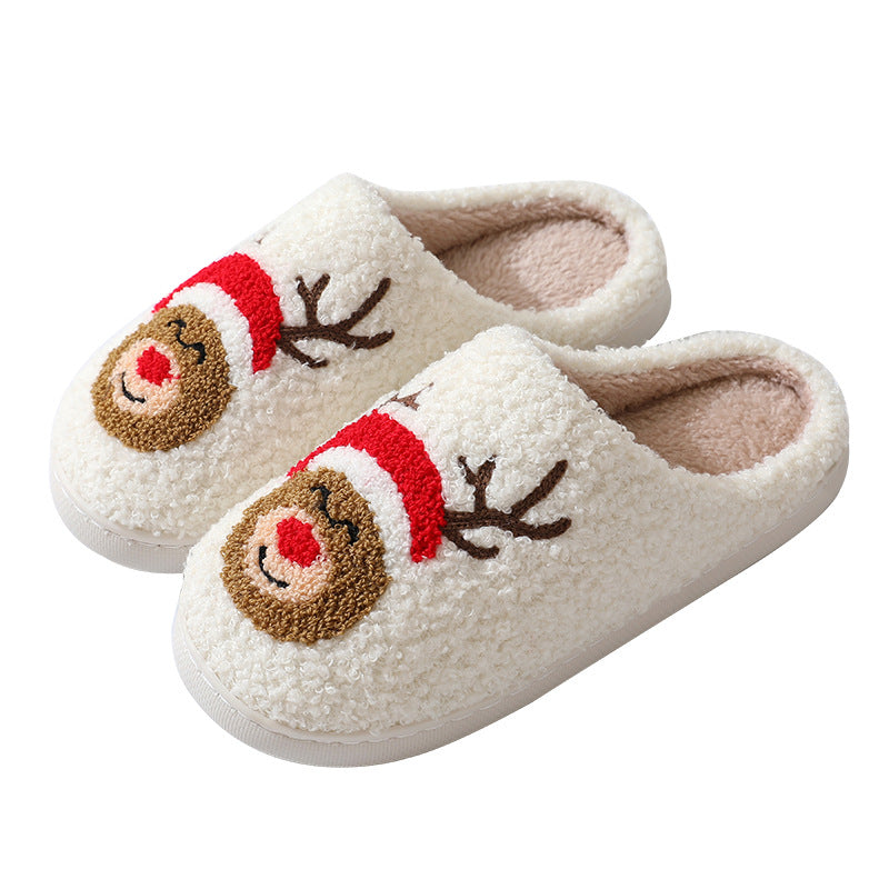 Christmas Home Slippers Cute Cartoon Santa Claus Cotton Slippers For Women And Men Couples Winter Warm Furry Shoes cj