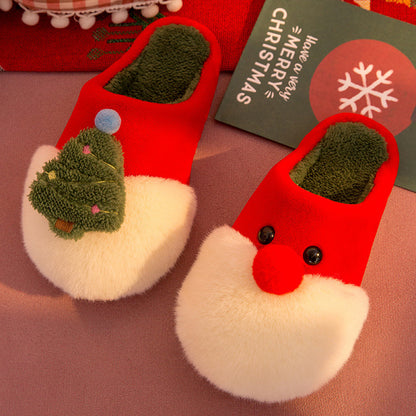 Winter Plush Slippers Christmas Cute Santa Claus And Christmas Tree Slipper Warm Anti-Slip House Shoes For Women cj