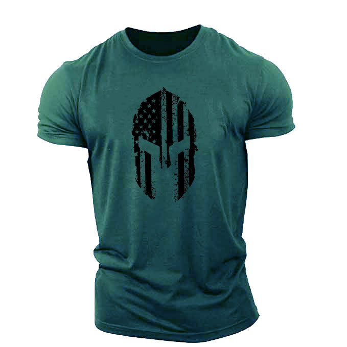 Men's American Flag Helmet Fitness Short Sleeve Cotton Gym T-shirt cj