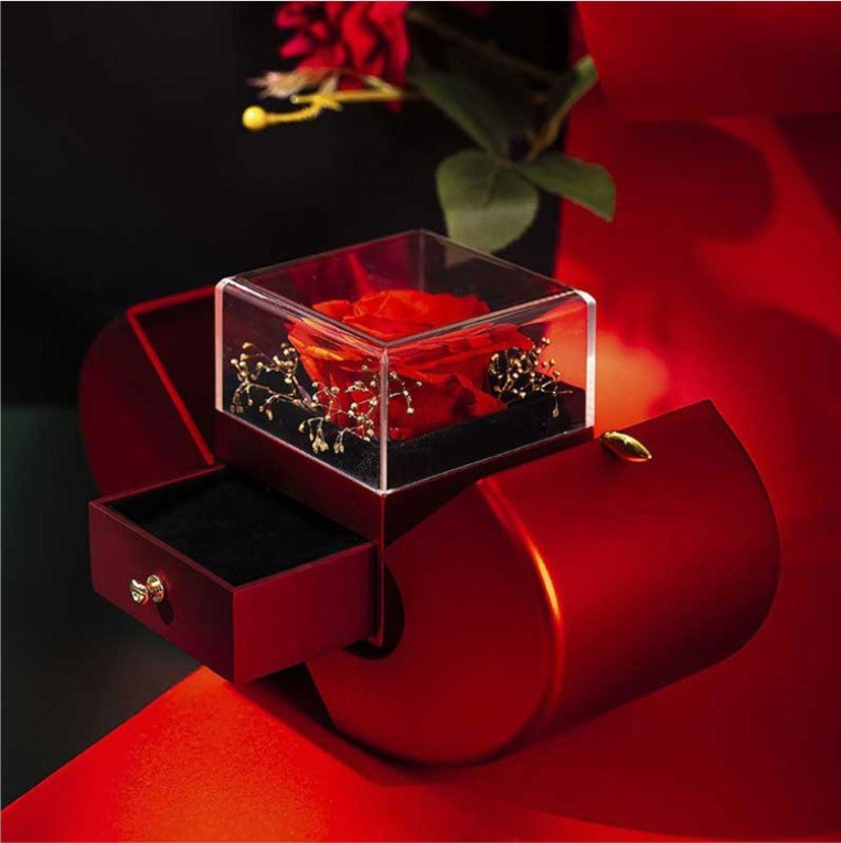 Red Apple Eternal Rose Jewelry Box with Necklace