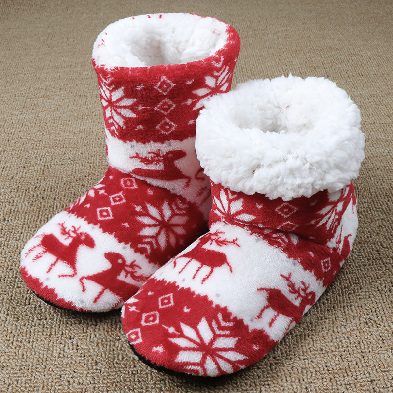 Christmas Elk Floor Shoes Indoor Socks Shoes Warm Plush House Slippers cj