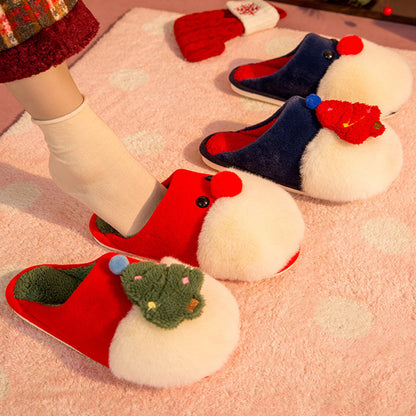 Winter Plush Slippers Christmas Cute Santa Claus And Christmas Tree Slipper Warm Anti-Slip House Shoes For Women cj