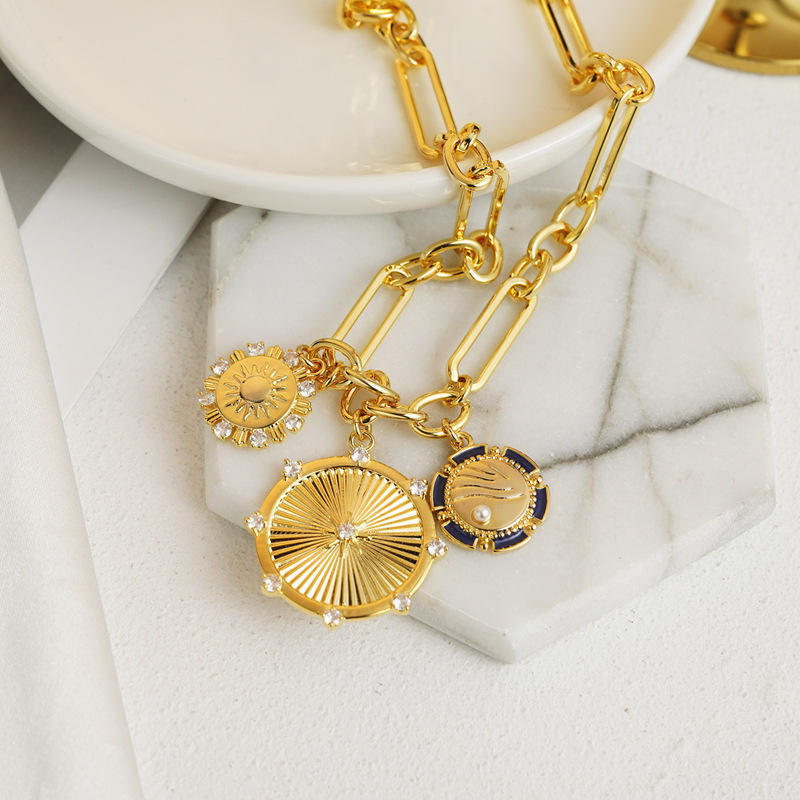 Fashion Jewelry Creative Sun Pendant Necklace Copper-plated Gold Clavicle Chain Summer Jewelry Stainless Steel Chain