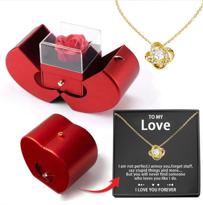 Red Apple Eternal Rose Jewelry Box with Necklace