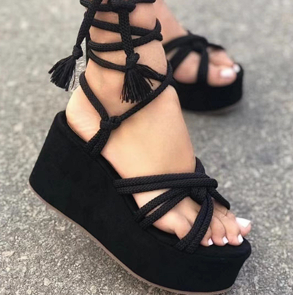 Summer Women Wedges Shoes High Heel Strappy Sandals cj