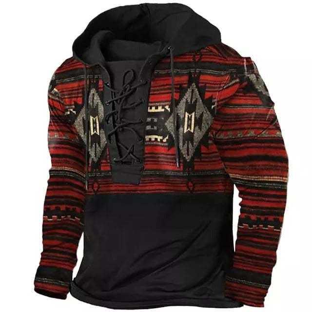Retro Flag Print Hooded Long Sleeves cj
