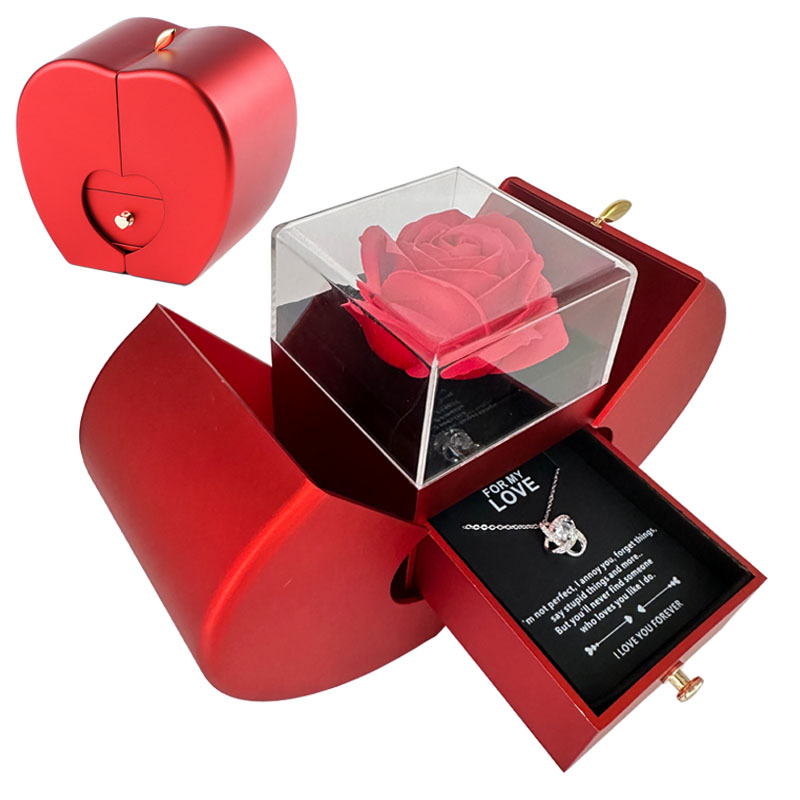 Red Apple Eternal Rose Jewelry Box with Necklace