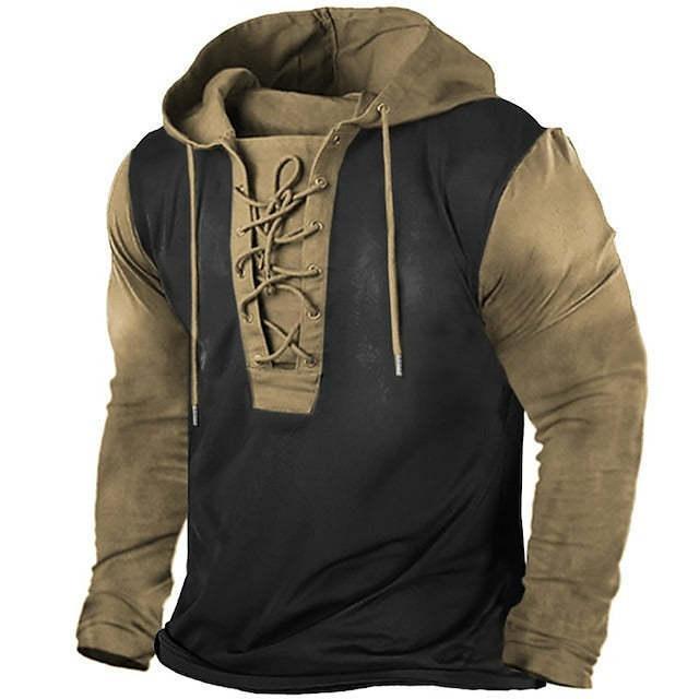 Retro Flag Print Hooded Long Sleeves cj