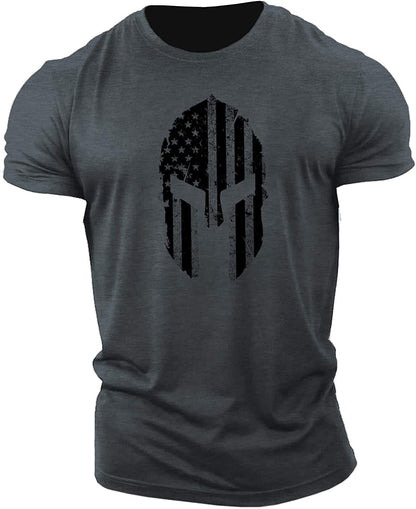 Men's American Flag Helmet Fitness Short Sleeve Cotton Gym T-shirt cj