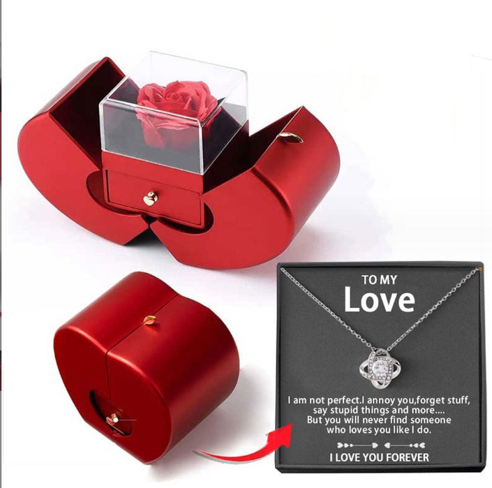 Red Apple Eternal Rose Jewelry Box with Necklace