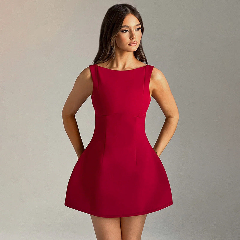 Backless Sling Mini Dress — High Waist & Sleeveless