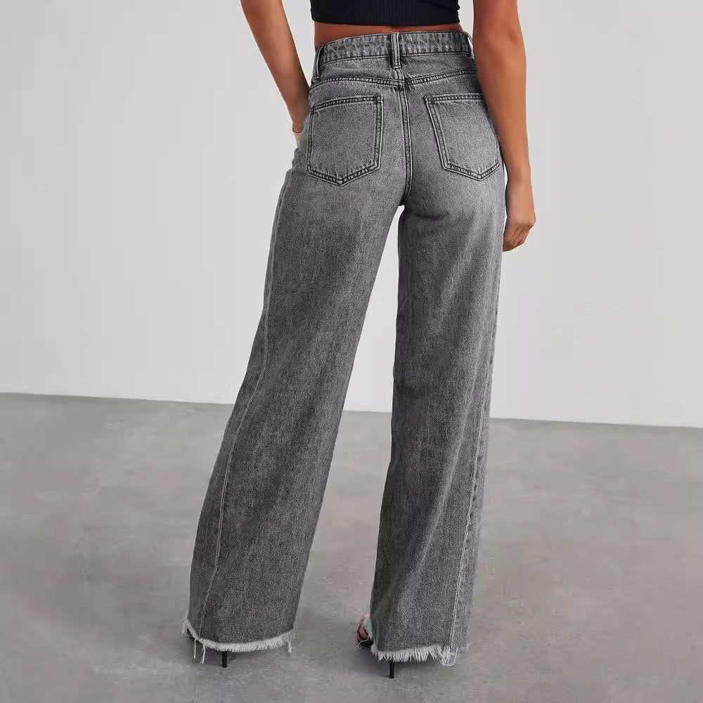 High-Waisted Wide Leg Jeans with Pockets – Stretch Slim Fit Denim Pants for Women