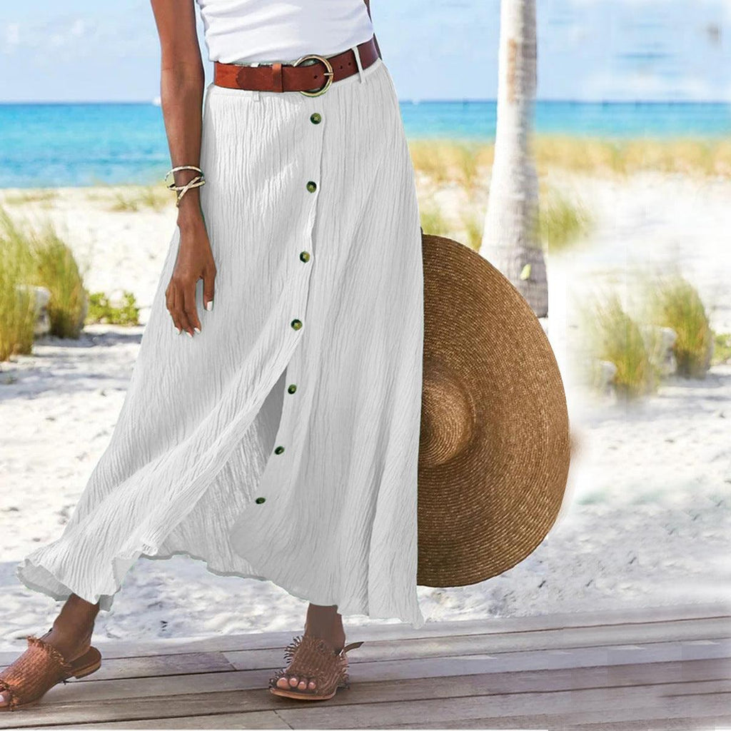 Women's Fashion Cotton Linen A-Line Hip Mid Waist Long Skirt cj