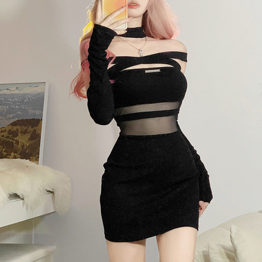 Straight Neck Sexy Backless Dress Woman cj